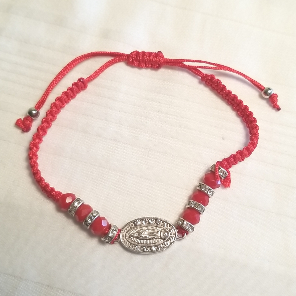 Silver Red Rhinestone Religious Bracelet - Picture 1 of 3